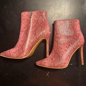 Elegant Pink Snakeskin Ankle Boots (see description for size details)